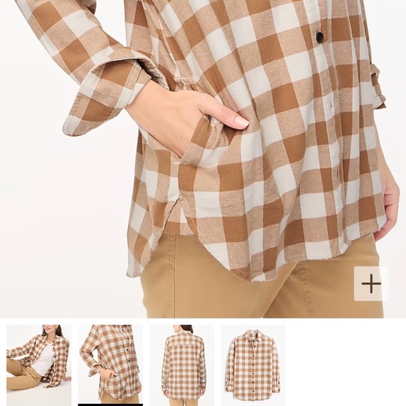 NWT J.Crew Factory flannel shirt-jacket XS petite camel & ivory - Picture 6 of 6